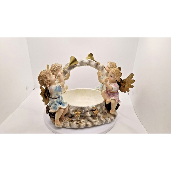 Meissen-Style 4 Cherub Basket Candy Jewelry Potpourri Centerpiece Beautiful - Picture 1 of 5